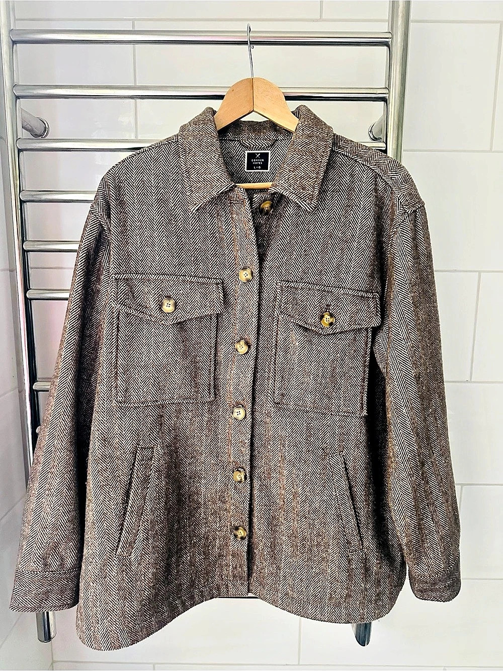 Denver Hayes Men's Faux Wool Shirt Jacket (Shacket) Houndstooth Brown Large